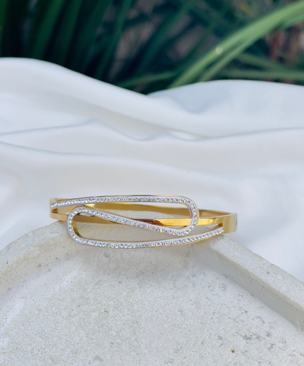 Bracelete Dourado com Strass e Curvas