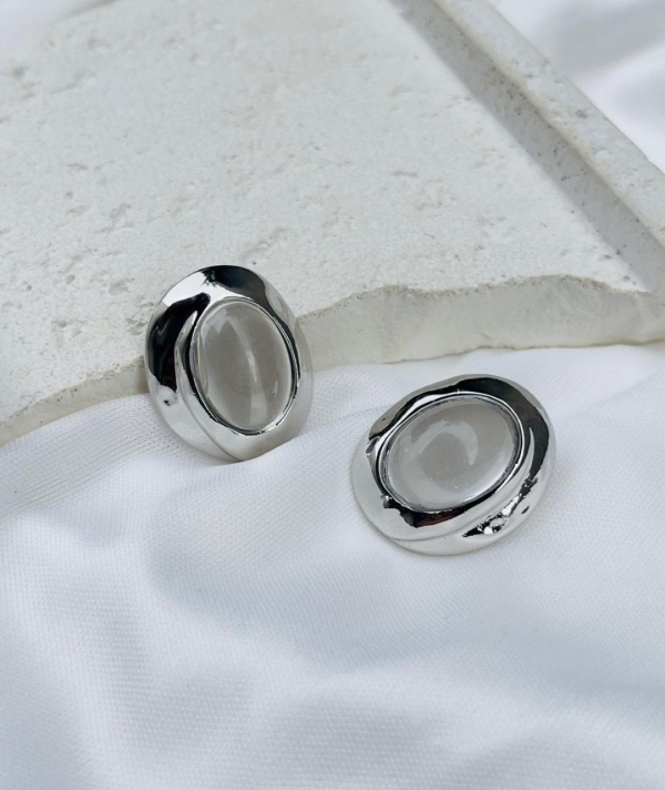 Brinco Prata Oval Transparente