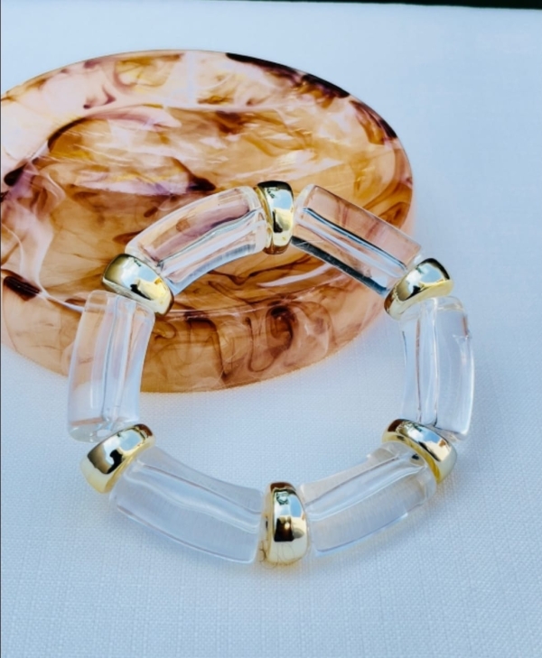 Bracelete Transparente Fino com Dourado