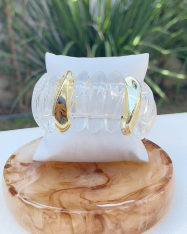 Bracelete Transparente Grosso com Dourado