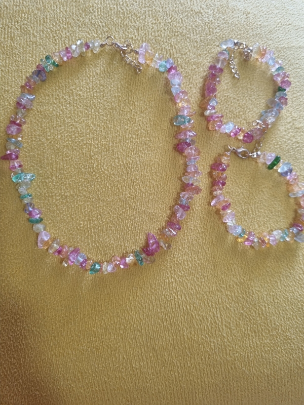 Kit Choker & Pulseiras Cascalho Colorido Natural 🌈✨ - Imagem 2