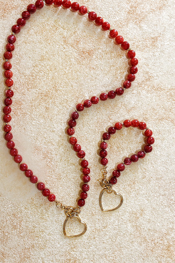 Conjunto Coração Rubi Dourado