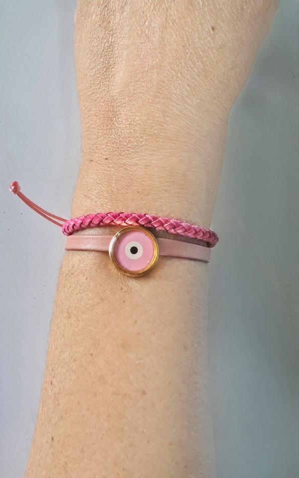 Conjunto Pulseiras Olho Grego em Corinho Liso e Trançado