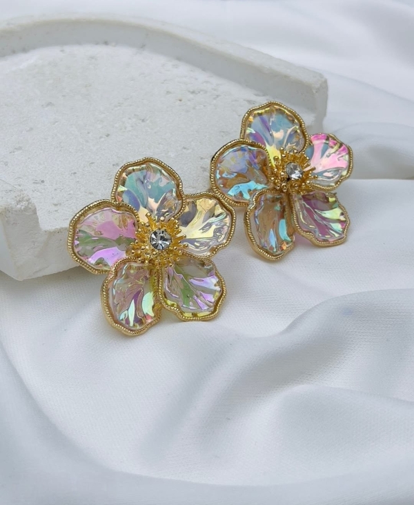 Brinco Flor Furta-Cor com Strass
