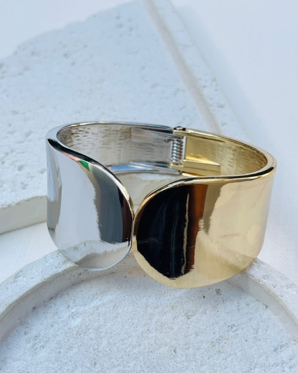 Bracelete Duo de Metais Arredondado
