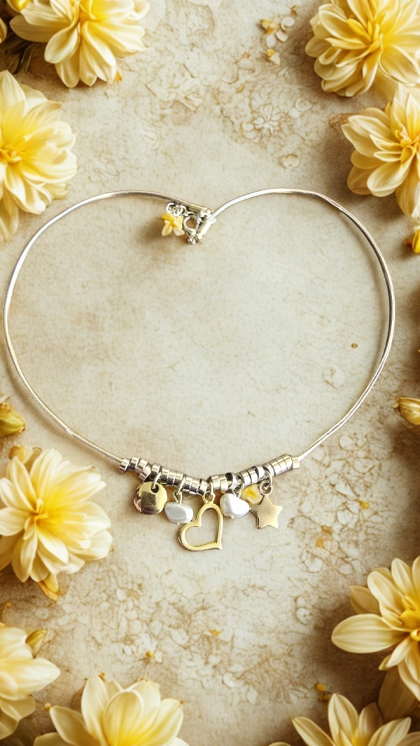 Choker Courinho Dourado com Pingentes Variado