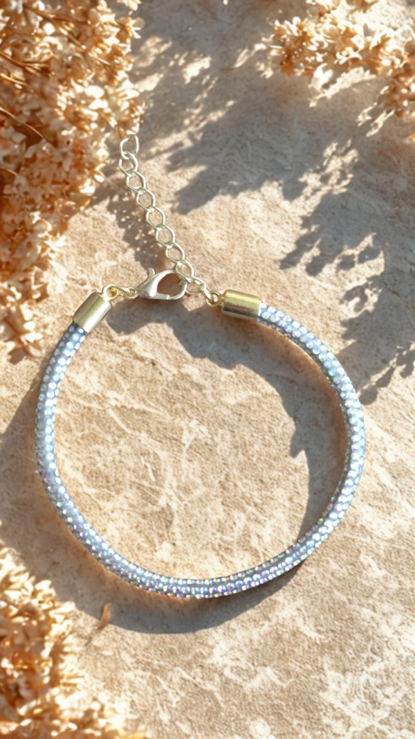 Pulseira Cordão Strass Prata