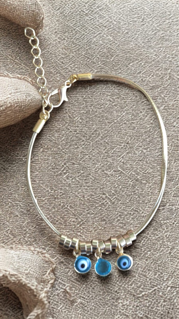 Pulseira Courinho Dourado com Pingentes Olho Grego