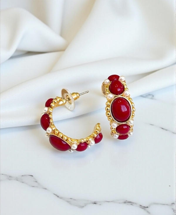 Brincos Argola Gota e Pérolas Produto - Imagem 3