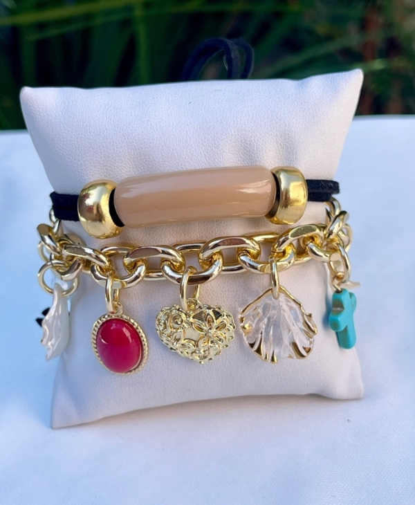Kit duo pulseiras charms e resina