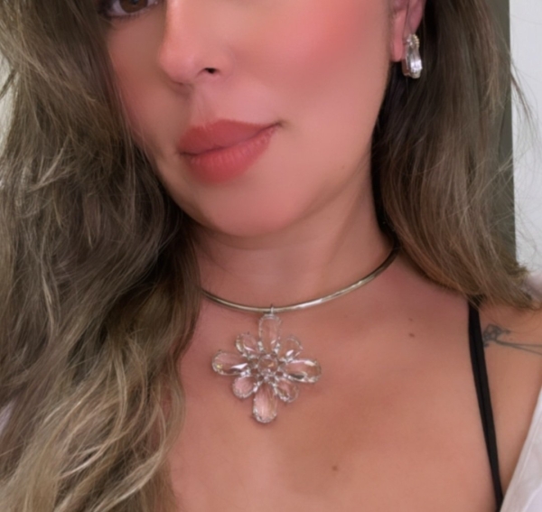 Choker Rígida com Pingente e Brincos de Cristal Transparente - Imagem 2